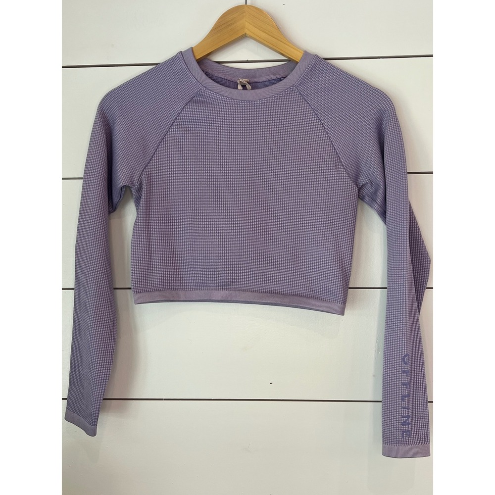 Aerie OFFLINE Waffle Knit Long Sleeve Crop Top Lavender Womens Small pilates